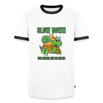 Tortue de mer testudinata animal - T-shirt contrasté Homme - blanc/noir - Devant - AI Model Female 172 light (172cm) & AI Model Male 178 dark (178cm)