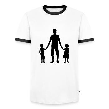 Dad 2 children family - Men's Ringer Shirt - white/black - Front - AI Model Female 172 light (172cm) & AI Model Male 178 dark (178cm)
