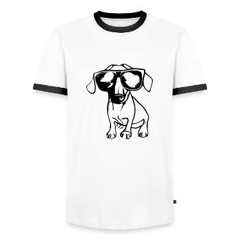 Dachshund Dog Dogs Sunglasses Cool Vector 3 - Men's Ringer Shirt - white/black - Front - AI Model Female 172 light (172cm) & AI Model Male 178 dark (178cm)