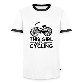 Une fille aime le cyclisme, un vélo drôle, un - T-shirt contrasté Homme - blanc/noir - Devant - AI Model Female 172 light (172cm) & AI Model Male 178 dark (178cm)