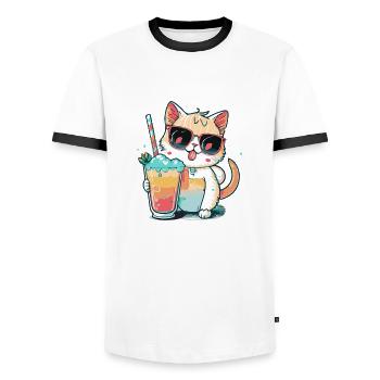A cat lover's dream - Men's Ringer Shirt - white/black - Front - AI Model Female 172 light (172cm) & AI Model Male 178 dark (178cm)
