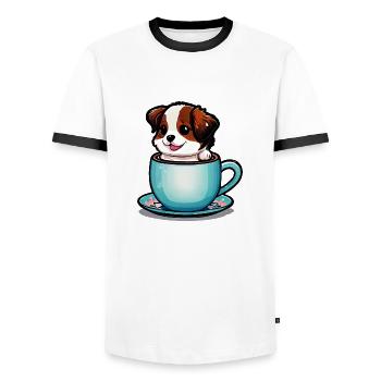 Chien mignon: Rien ne vaut le sourire d’un chien - T-shirt contrasté Homme - blanc/noir - Devant - AI Model Female 172 light (172cm) & AI Model Male 178 dark (178cm)