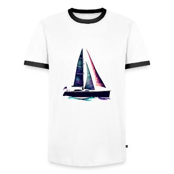 Sailboat Sailor Sailing Sailing Ship Sailing - Men's Ringer Shirt - white/black - Front - AI Model Female 172 light (172cm) & AI Model Male 178 dark (178cm)