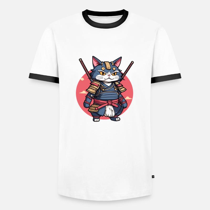 Samurai-Katze #2 - Männer Kontrast-T-Shirt - Weiß/Schwarz
