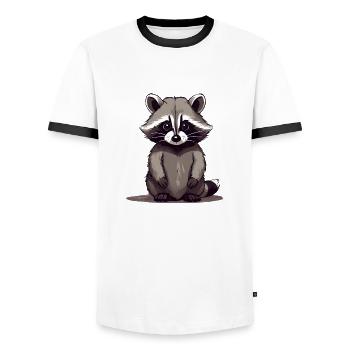 Waschbär sitzend - Männer Kontrast-T-Shirt - Weiß/Schwarz - Vorne - AI Model Female 172 light (172cm) & AI Model Male 178 dark (178cm)