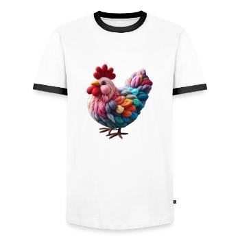 Poule en laine - T-shirt contrasté Homme - blanc/noir - Devant - AI Model Female 172 light (172cm) & AI Model Male 178 dark (178cm)