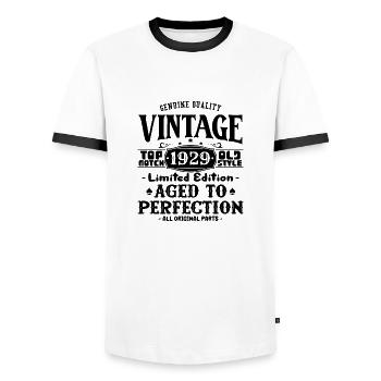 Iconic 1929 Birthday T-Shirt - Men's Ringer Shirt - white/black - Front - AI Model Female 172 light (172cm) & AI Model Male 178 dark (178cm)