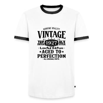 T-shirt d’anniversaire emblématique de 1927 - T-shirt contrasté Homme - blanc/noir - Devant - AI Model Female 172 light (172cm) & AI Model Male 178 dark (178cm)