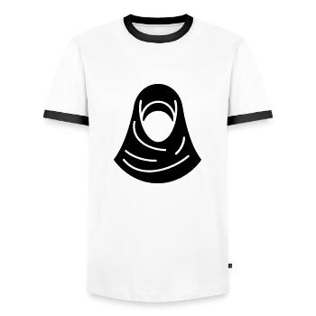 hijab foulard femme musulmane - T-shirt contrasté Homme - blanc/noir - Devant - AI Model Female 172 light (172cm) & AI Model Male 178 dark (178cm)