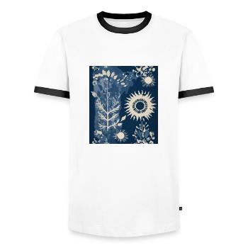 Composition végétale abstraite - T-shirt contrasté Homme - blanc/noir - Devant - AI Model Female 172 light (172cm) & AI Model Male 178 dark (178cm)