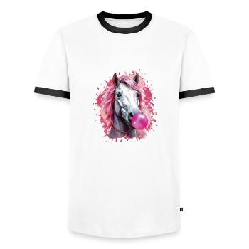 Horse,Graffiti,illustration,Bubble gum - Men's Ringer Shirt - white/black - Front - AI Model Female 172 light (172cm) & AI Model Male 178 dark (178cm)