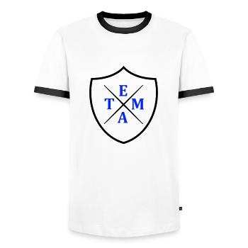Team Crest - Men's Ringer Shirt - white/black - Front - AI Model Female 172 light (172cm) & AI Model Male 178 dark (178cm)