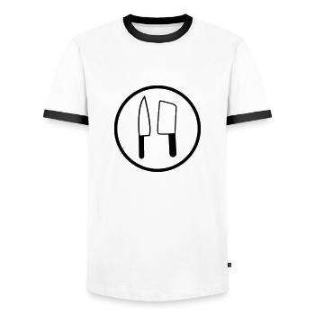Cuisinier/Boucher - T-shirt contrasté Homme - blanc/noir - Devant - AI Model Female 172 light (172cm) & AI Model Male 178 dark (178cm)