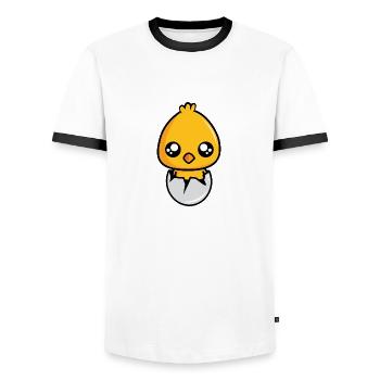 Kücken hatches from the egg! - Men's Ringer Shirt - white/black - Front - AI Model Female 172 light (172cm) & AI Model Male 178 dark (178cm)