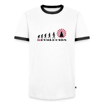 r-evolution, Evolution, darvin, revolution, Buddha - Männer Kontrast-T-Shirt - Weiß/Schwarz - Vorne - AI Model Female 172 light (172cm) & AI Model Male 178 dark (178cm)