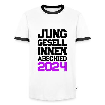 Enterrement de vie de jeune fille 2024 Enterrement de vie de jeune fille - T-shirt contrasté Homme - blanc/noir - Devant - AI Model Female 172 light (172cm) & AI Model Male 178 dark (178cm)