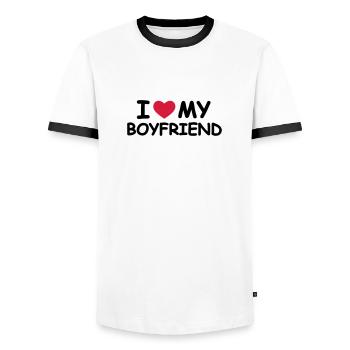 I Love My Boyfriend - Männer Kontrast-T-Shirt - Weiß/Schwarz - Vorne - AI Model Female 172 light (172cm) & AI Model Male 178 dark (178cm)