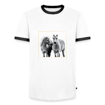 Horse - Horses - Pony - Men's Ringer Shirt - white/black - Front - AI Model Female 172 light (172cm) & AI Model Male 178 dark (178cm)