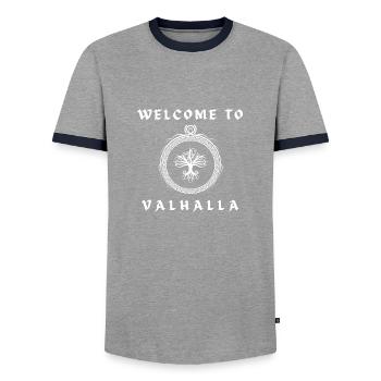 Bienvenue à Valhalla - T-shirt contrasté Homme - gris/marine  - Devant - AI Model Female 172 light (172cm) & AI Model Male 178 light (178cm)