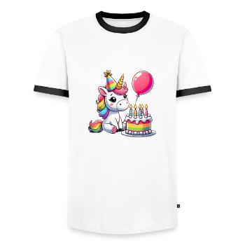 Unicorn Kid Celebrating Birthday - Männer Kontrast-T-Shirt - Weiß/Schwarz - Vorne - AI Model Female 172 light (172cm) & AI Model Male 178 dark (178cm)
