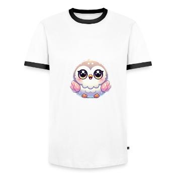 Super Cute Kawaii Baby Owl - Männer Kontrast-T-Shirt - Weiß/Schwarz - Vorne - AI Model Female 172 light (172cm) & AI Model Male 178 dark (178cm)