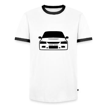 JDM Evo9 | T-shirts JDM - Männer Kontrast-T-Shirt - Weiß/Schwarz - Vorne - AI Model Female 172 light (172cm) & AI Model Male 178 dark (178cm)