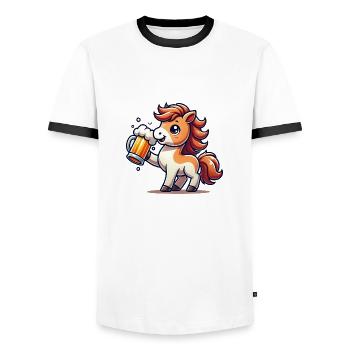Cute Pony Drinking Beer 3 - Männer Kontrast-T-Shirt - Weiß/Schwarz - Vorne - AI Model Female 172 light (172cm) & AI Model Male 178 dark (178cm)