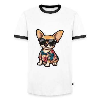 Chihuahua Hund Comic Urlaub - Männer Kontrast-T-Shirt - Weiß/Schwarz - Vorne - AI Model Female 172 light (172cm) & AI Model Male 178 dark (178cm)
