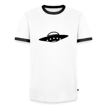 Fliegende Untertasse UFO - T-shirt contrasté Homme - blanc/noir - Devant - AI Model Female 172 light (172cm) & AI Model Male 178 dark (178cm)