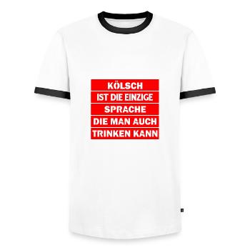 Kölsch ist die einzige Sprache, die man trinken .. - Männer Kontrast-T-Shirt - Weiß/Schwarz - Vorne - AI Model Female 172 light (172cm) & AI Model Male 178 dark (178cm)