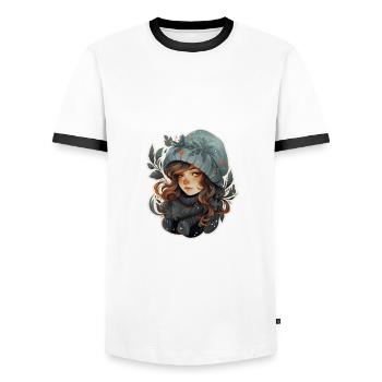 Fille d’hiver - T-shirt contrasté Homme - blanc/noir - Devant - AI Model Female 172 light (172cm) & AI Model Male 178 dark (178cm)