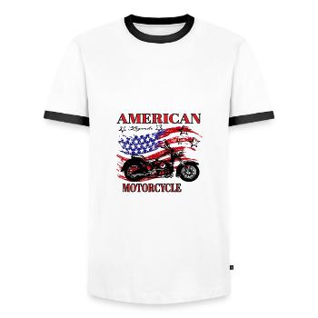 USA flag bike motorcycle USA, America - Men's Ringer Shirt - white/black - Front - AI Model Female 172 light (172cm) & AI Model Male 178 dark (178cm)