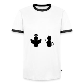 ★ Design colors changeable ★ Angels and Devils - Men's Ringer Shirt - white/black - Front - AI Model Female 172 light (172cm) & AI Model Male 178 dark (178cm)