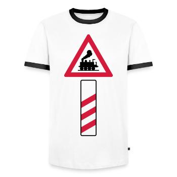 Bahnübergang 2color train old - Männer Kontrast-T-Shirt - Weiß/Schwarz - Vorne - AI Model Female 172 light (172cm) & AI Model Male 178 dark (178cm)