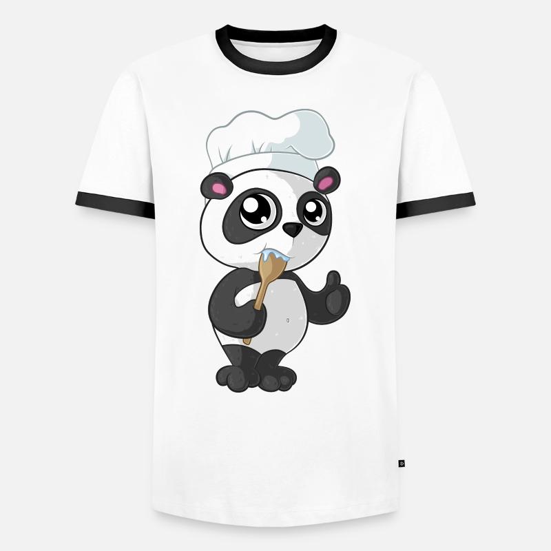 Kochender Comic Panda - Männer Kontrast-T-Shirt - Weiß/Schwarz