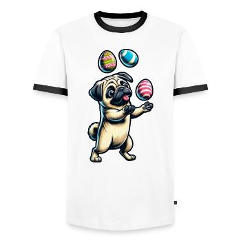 Easter Pug Juggling Eggs, Artist Dog - Men's Ringer Shirt - white/black - Front - AI Model Female 172 light (172cm) & AI Model Male 178 dark (178cm)