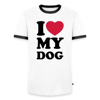 I love my dog - Ich liebe meinen Hund - Männer Kontrast-T-Shirt - Weiß/Schwarz - Vorne - AI Model Female 172 light (172cm) & AI Model Male 178 dark (178cm)