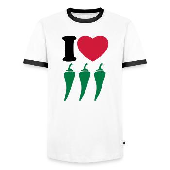 I love chilli - Men's Ringer Shirt - white/black - Front - AI Model Female 172 light (172cm) & AI Model Male 178 dark (178cm)