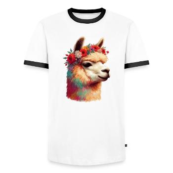 Alpaka - Männer Kontrast-T-Shirt - Weiß/Schwarz - Vorne - AI Model Female 172 light (172cm) & AI Model Male 178 dark (178cm)