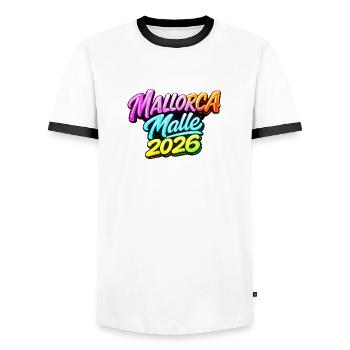 Mallorca, Malle, 2026 - Männer Kontrast-T-Shirt - Weiß/Schwarz - Vorne - AI Model Female 172 light (172cm) & AI Model Male 178 dark (178cm)