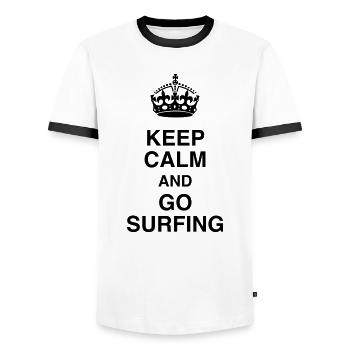 Surf / Surfing / Surfer / Surfen / Beach - Men's Ringer Shirt - white/black - Front - AI Model Female 172 light (172cm) & AI Model Male 178 dark (178cm)