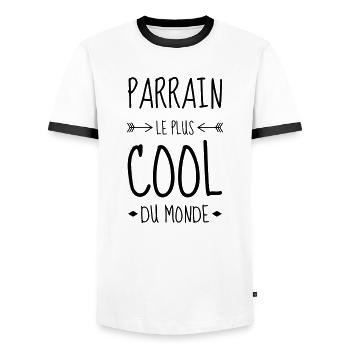 Godfather Pate Parrain Baby Baptism Birth - Men's Ringer Shirt - white/black - Front - AI Model Female 172 light (172cm) & AI Model Male 178 dark (178cm)