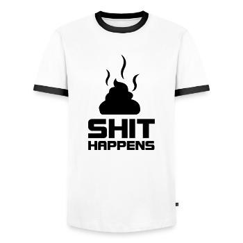 shit happens - Männer Kontrast-T-Shirt - Weiß/Schwarz - Vorne - AI Model Female 172 light (172cm) & AI Model Male 178 dark (178cm)