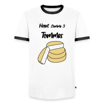 Haut comme trois tommes - T-shirt contrasté Homme - blanc/noir - Devant - AI Model Female 172 light (172cm) & AI Model Male 178 dark (178cm)