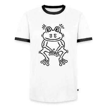 Funny frog in thinker attitude - Men's Ringer Shirt - white/black - Front - AI Model Female 172 light (172cm) & AI Model Male 178 dark (178cm)