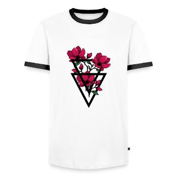 Blumen im Dreieck Formen - Männer Kontrast-T-Shirt - Weiß/Schwarz - Vorne - AI Model Female 172 light (172cm) & AI Model Male 178 dark (178cm)