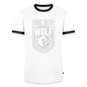 Citation du Grand Méchant Loup - T-shirt contrasté Homme - blanc/noir - Devant - AI Model Female 172 light (172cm) & AI Model Male 178 dark (178cm)