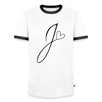 Buchstabe J Buchstabe-J Kalligrafie - Männer Kontrast-T-Shirt - Weiß/Schwarz - Vorne - AI Model Female 172 light (172cm) & AI Model Male 178 dark (178cm)