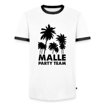 malle party team - Männer Kontrast-T-Shirt - Weiß/Schwarz - Vorne - AI Model Female 172 light (172cm) & AI Model Male 178 dark (178cm)