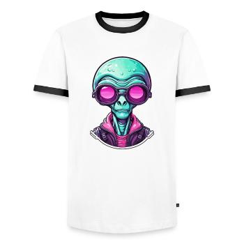 Alien / Außerirdisch / Ovni / Zone 51 / Tout / Mars - T-shirt contrasté Homme - blanc/noir - Devant - AI Model Female 172 light (172cm) & AI Model Male 178 dark (178cm)